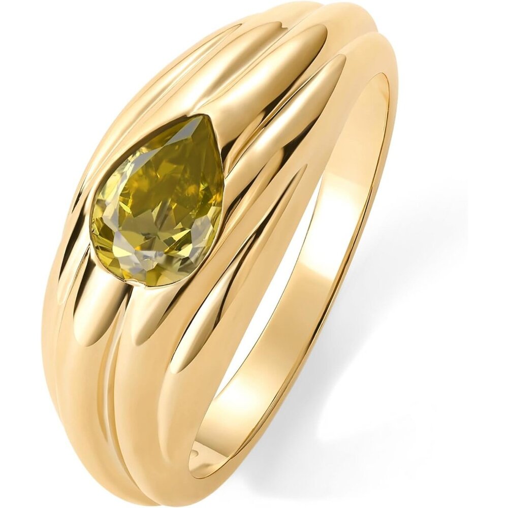 Women's Green CZ 14K Gold Plated Chunky Colored Gemstones Statement Ring